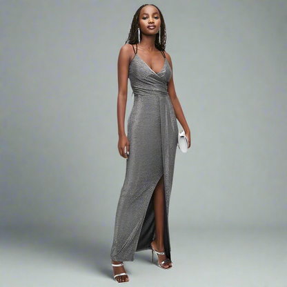 Under The Stars - Glam Maxi Wrap Dress With Pleats