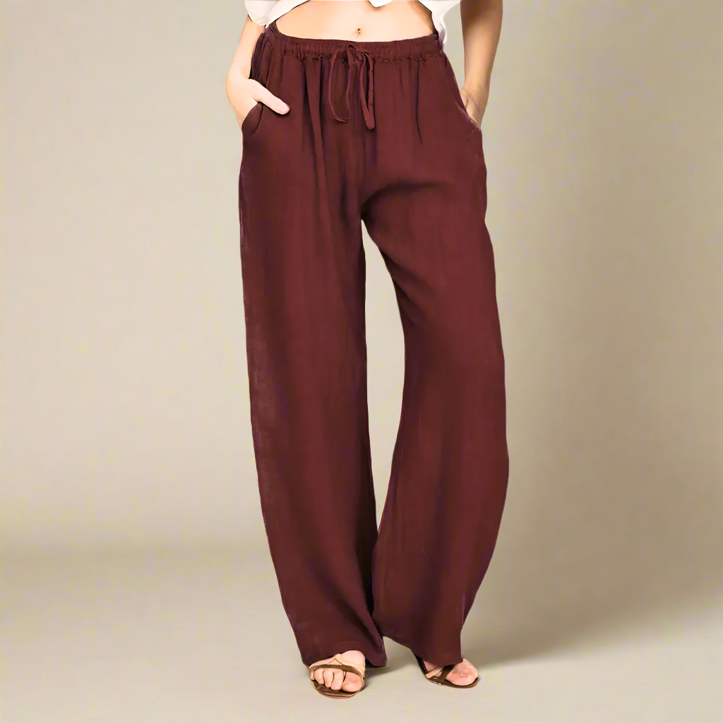 Cleo - Burgandy Draw String  Wide Leg Pants