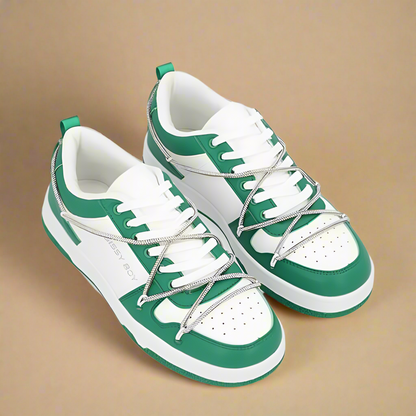 Sissy Boy Green Iridescent Sneaker With Diamante Trim