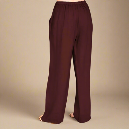 Cleo - Burgandy Draw String  Wide Leg Pants