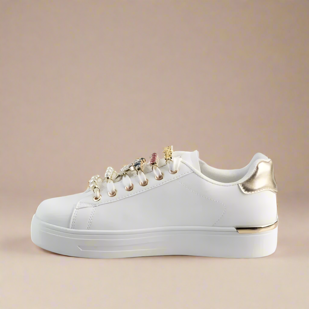 Fashionable White and Gold Sneakers with Lace Trim from Sissy Boy