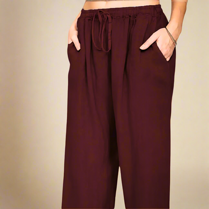 Cleo - Burgandy Draw String  Wide Leg Pants