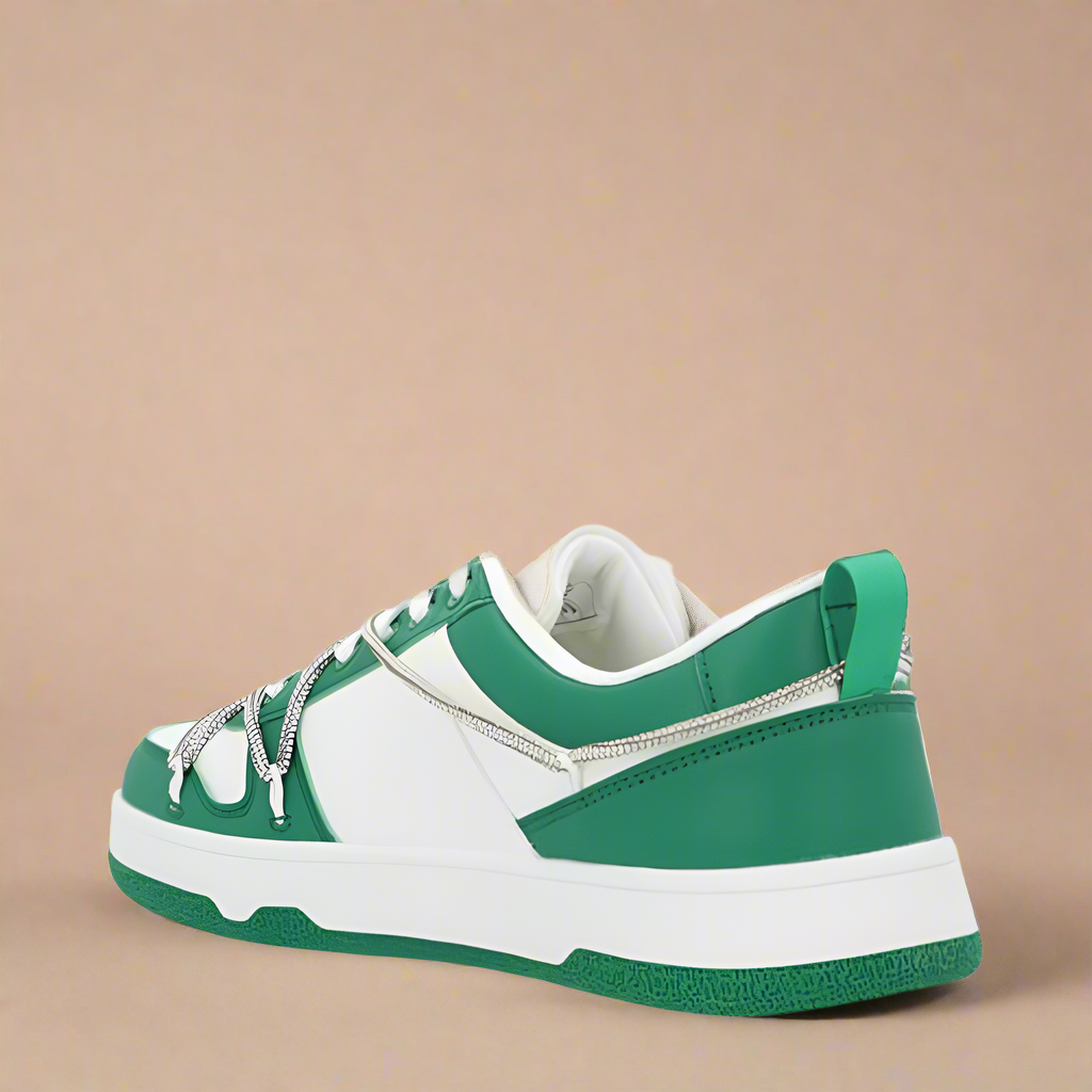 Sissy Boy Green Iridescent Sneaker With Diamante Trim