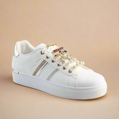 Stylish White and Gold Lace Trim Sneakers by Sissy Boy