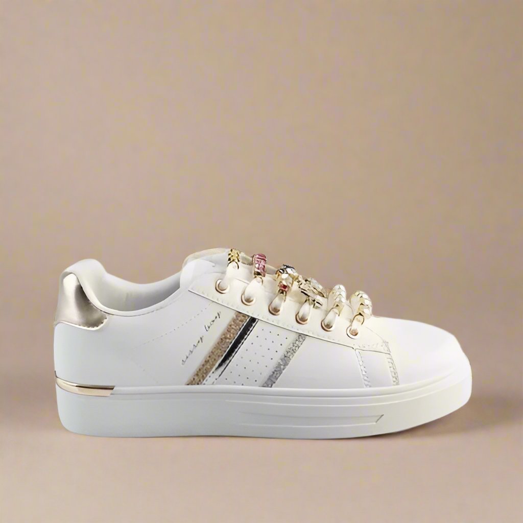 Adorn - Sneaker With Lace Trim - White/Gold