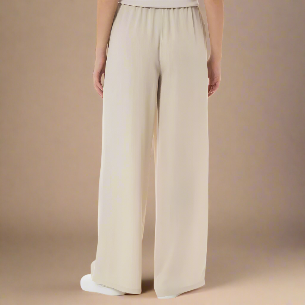 Cleo - Ecru Draw String  Wide Leg Pants