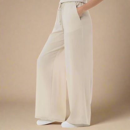 Cleo - Ecru Draw String  Wide Leg Pants