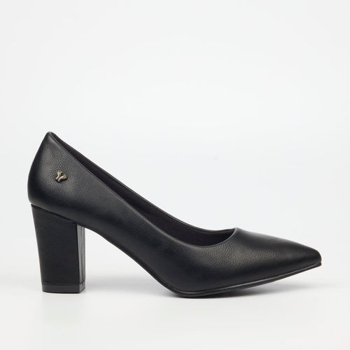 Alison - Black Block Heel Court Shoe