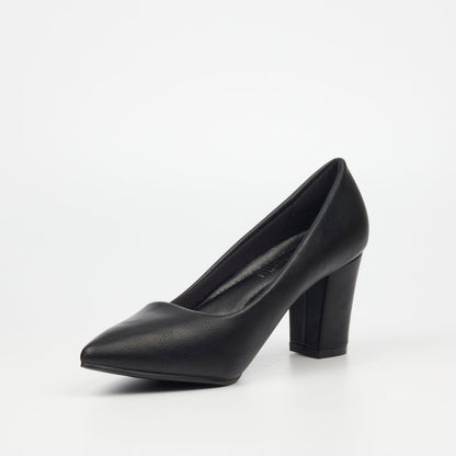 Alison - Black Block Heel Court Shoe