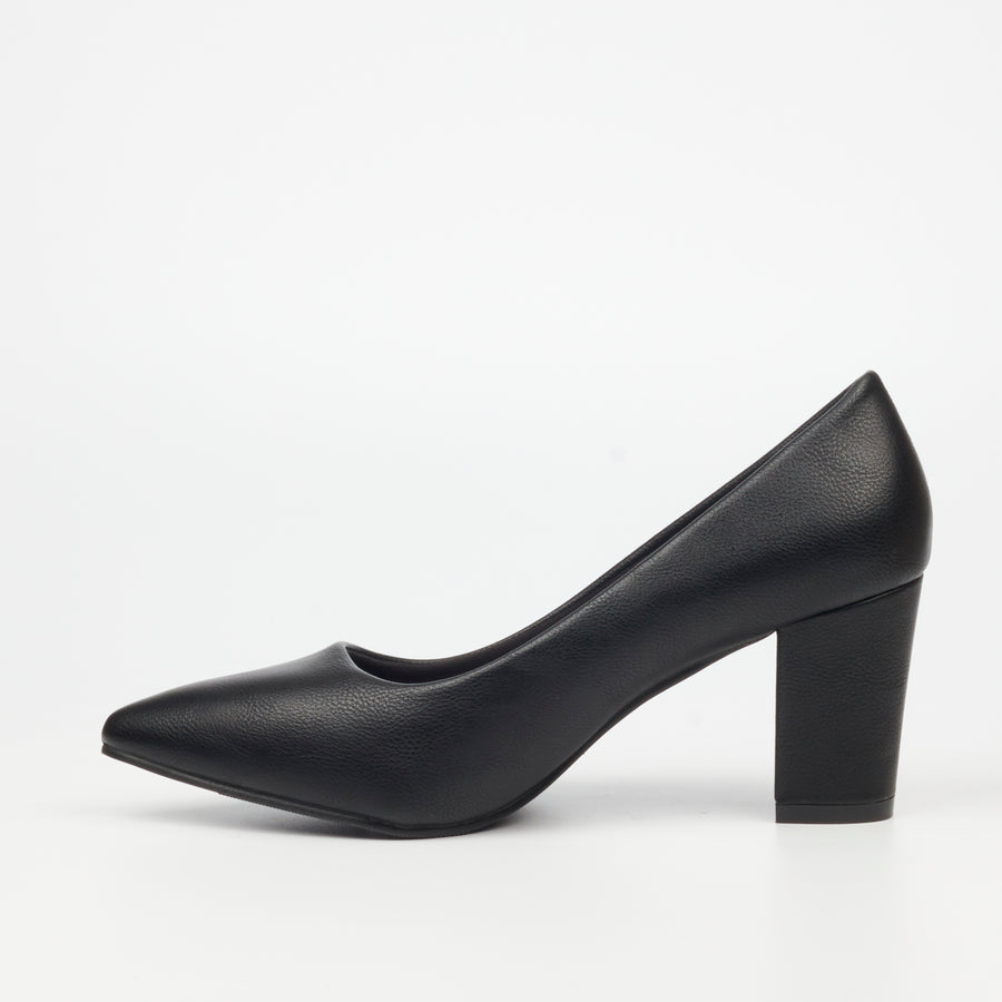 Alison - Black Block Heel Court Shoe