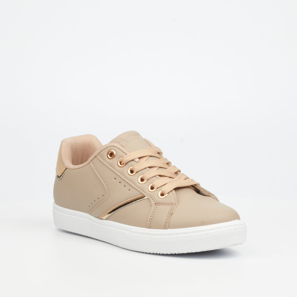 Taupe Low-Top Sneakers with Gold Accents - Butterfly Feet Phoenix 1