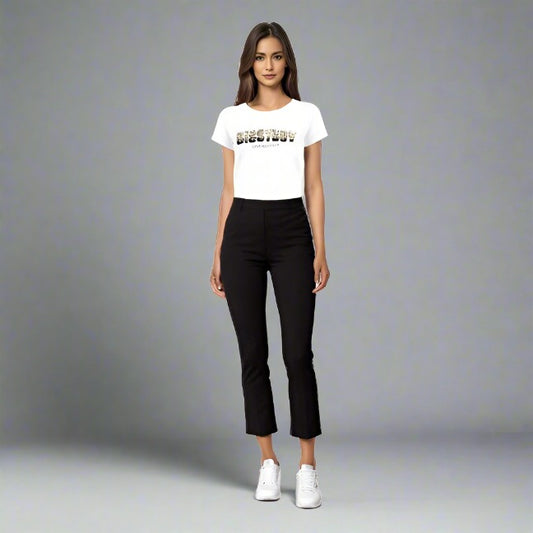 White Regular Fit Tee With Sequin Logo